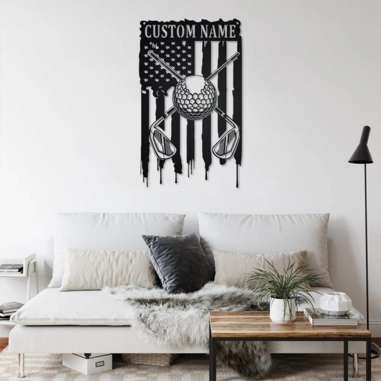 Custom US Golf Metal Wall Art Personalized Golfer Name Sign Decoration