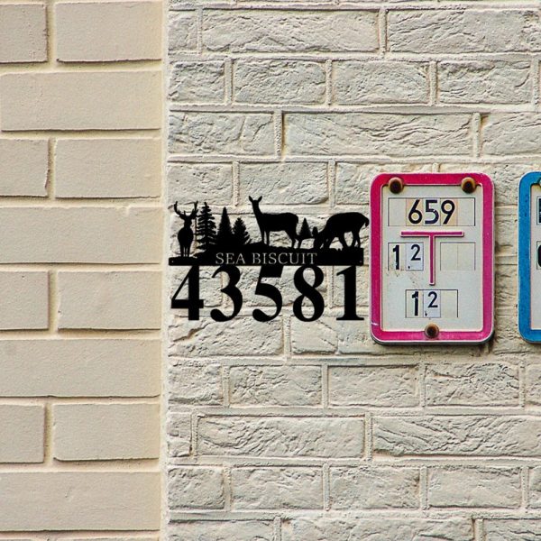 Deer Address House Number Custom Metal Address Sign Outdoor Decor