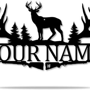 Deer Hunting Personalized Metal Sign Deer Antler Gun Signs Outdoor Decor for Home
