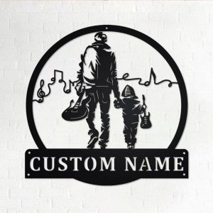 Electric Guitar Father and Son Metal Art Personalized Metal Name Sign Music Room Decor