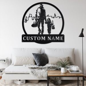 Electric Guitar Father and Son Metal Art Personalized Metal Name Sign Music Room Decor
