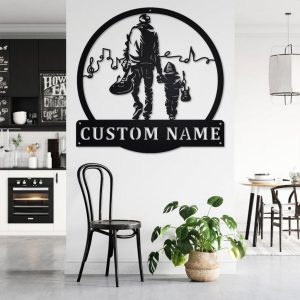 Electric Guitar Father and Son Metal Art Personalized Metal Name Sign Music Room Decor 3