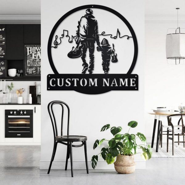 Electric Guitar Father and Son Metal Art Personalized Metal Name Sign Music Room Decor