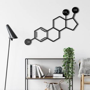 Estrogen Molecule Metal Wall Art Laser Cut Metal Sign Science Art Chemistry Art Decor for Room