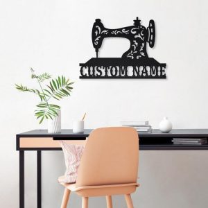 Floral Sewing Machine Signs Personalized Metal Name Sign Quilting Room Ideas