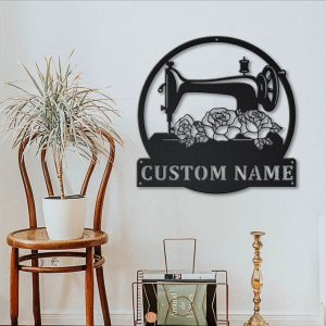 Floral Sewing Machine Signs Personalized Metal Name Sign Quilting Room Ideas for Sewing Lover 4