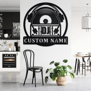 Floral Vinyl Record Metal Art Personalized Metal Name Sign Music Room Decor Gift for DJ