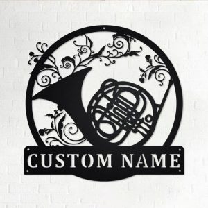 French Horn Metal Art Personalized Metal Name Sign Music Room Decor 1
