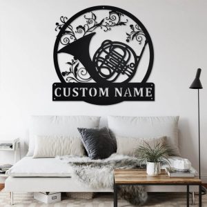 French Horn Metal Art Personalized Metal Name Sign Music Room Decor 3