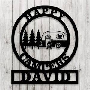 Happy Camper Metal Signs Personalized Metal Name Sign Camping Art Outdoor Decor