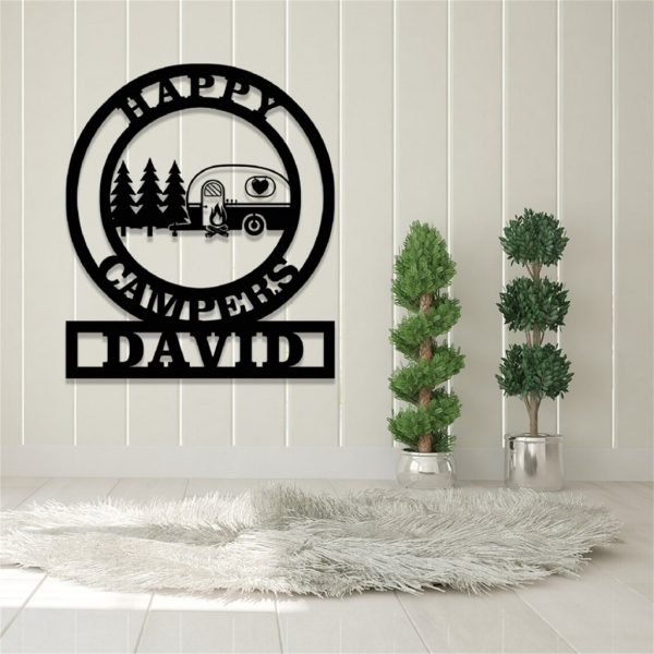 Happy Camper Metal Signs Personalized Metal Name Sign Camping Art Outdoor Decor