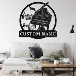 Harpsichord Musical Instrument Metal Art Personalized Metal Name Sign Music Room Decor 2