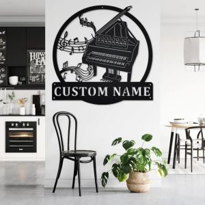 Harpsichord Musical Instrument Metal Art Personalized Metal Name Sign Music Room Decor 3