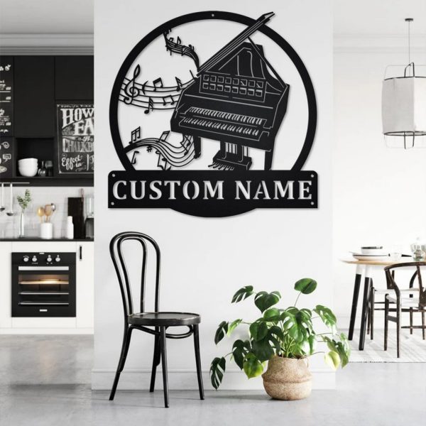 Harpsichord Musical Instrument Metal Art Personalized Metal Name Sign Music Room Decor