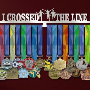 I Crossed The Line Marathon Medal Hanger Display Wall Rack Frame Motivational Gift for Runner 1