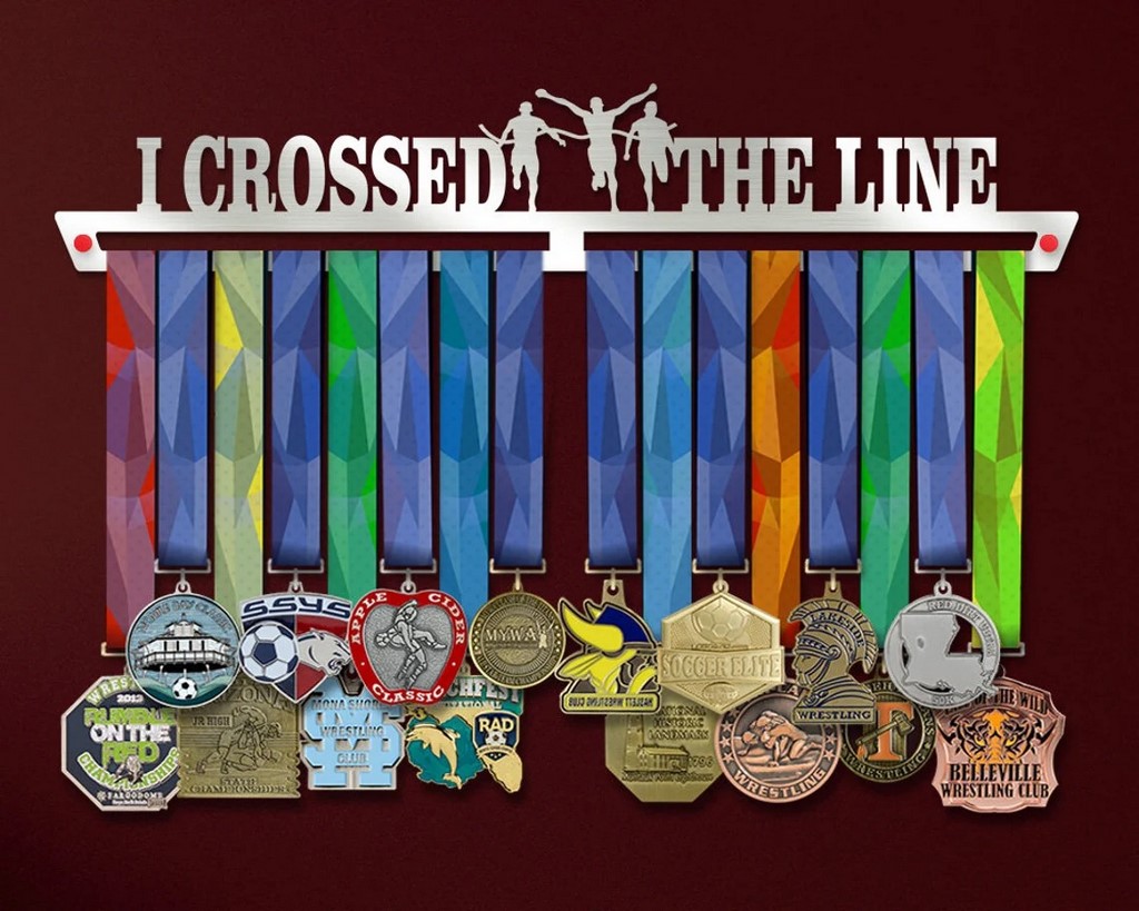 I Crossed The Line Marathon Medal Hanger Display Wall Rack Frame Motivational Gift for Runner