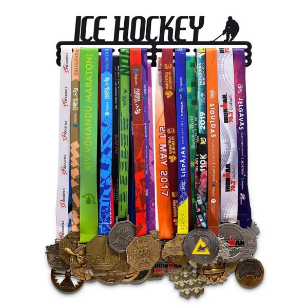 Ice Hockey Medal Hanger Display Wall Rack Frame With 12 Hooks for Hokcey Lover, Rugby
