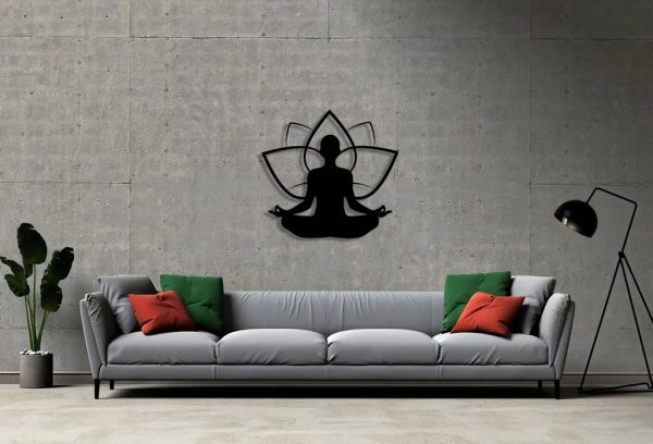 Lotus Flower With Yoga Sign Decor for Studio Laser Cut Metal Signs Gift for Yoga Lover