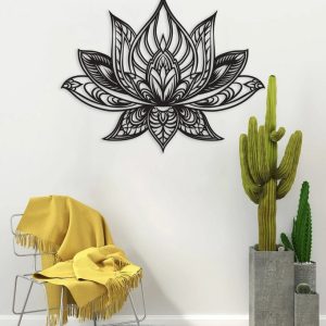 Lotus Mandala Metal Art Laser Cut Metal Signs Dcor for Room Gift for Yoga Lover 3