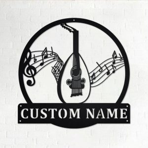 Lute Musical Instrument Metal Art Personalized Metal Name Sign Music Room Decor Gifts for Lute Player