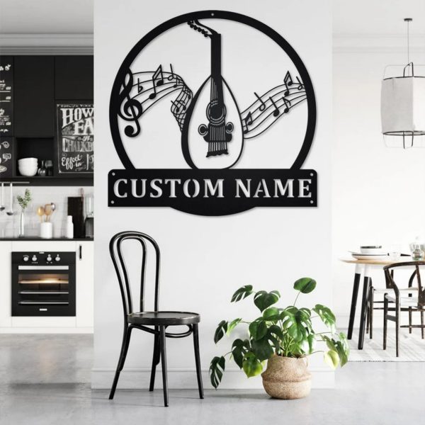 Lute Musical Instrument Metal Art Personalized Metal Name Sign Music Room Decor Gifts for Lute Player