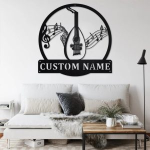 Lute Musical Instrument Metal Art Personalized Metal Name Sign Music Room Decor Gifts for Lute Player 3