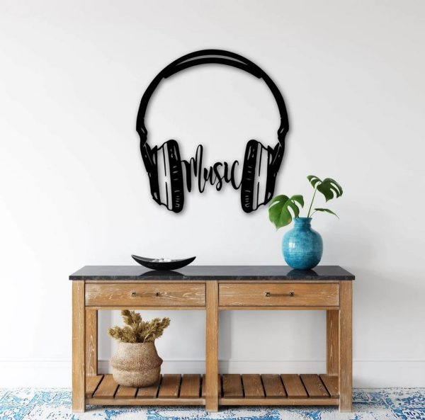 Music Headphone Metal Art Laser Cut Metal Sign Music Room Decor