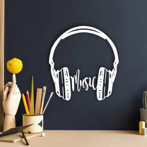 Music Headphone Metal Art Laser Cut Metal Sign Music Room Decor 3