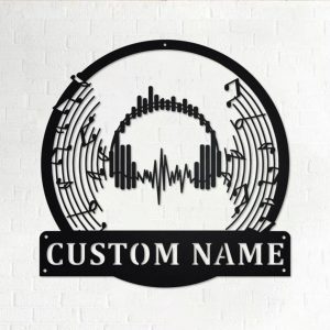 Music Headphone Metal Art Personalized Metal Name Sign Music Studio Decor