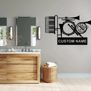 Music Instrument Metal Art Personalized Metal Name Sign Decor Home Gift for Music Lover