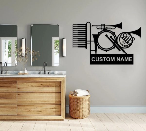 Music Instrument Metal Art Personalized Metal Name Sign Decor Home Gift for Music Lover