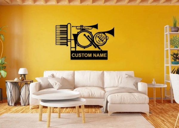 Music Instrument Metal Art Personalized Metal Name Sign Decor Home Gift for Music Lover