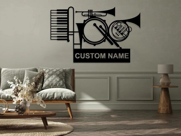 Music Instrument Metal Art Personalized Metal Name Sign Decor Home Gift for Music Lover