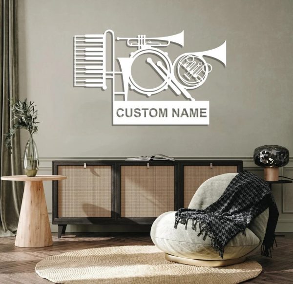 Music Instrument Metal Art Personalized Metal Name Sign Decor Home Gift for Music Lover