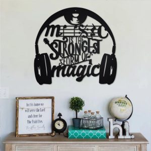 Music Is The Strongest Form of Magic, Music Headphone Metal Sign Music Studio Decor
