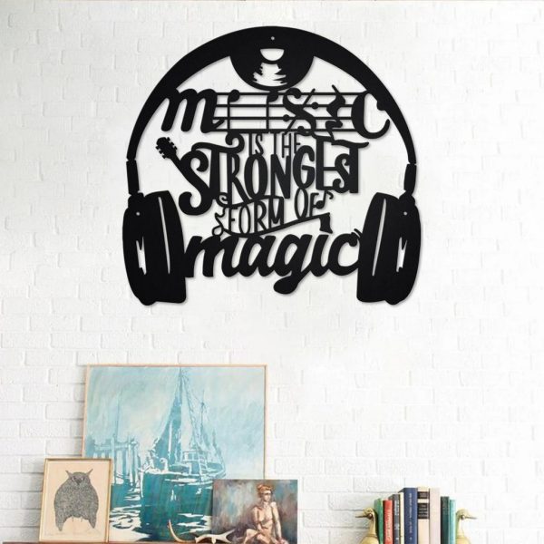 Music Is The Strongest Form of Magic, Music Headphone Metal Sign Music Studio Decor