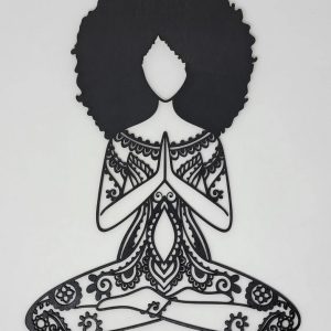 Namaste Afro Girl Metal Wall Art Laser Cut Metal Sign Yoga Room Decor Gift for Women