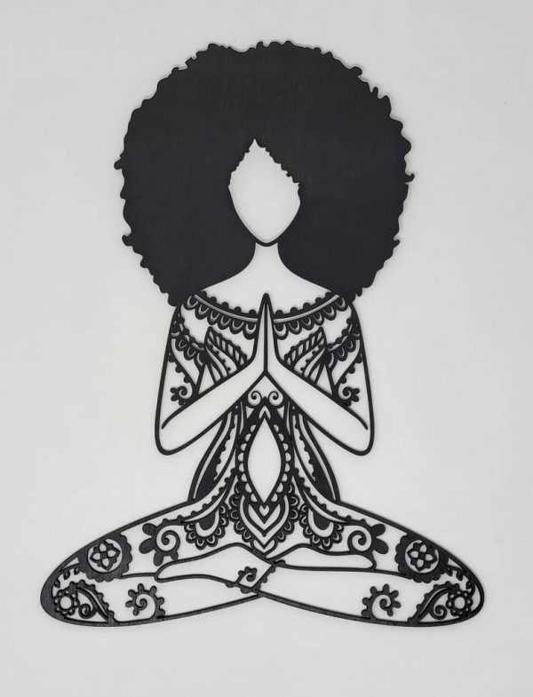 Namaste Afro Girl Metal Wall Art Laser Cut Metal Sign Yoga Room Decor Gift for Women