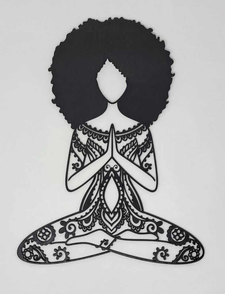 Namaste Afro Girl Metal Wall Art Laser Cut Metal Sign Yoga Room Decor Gift for Women Yoga Decor