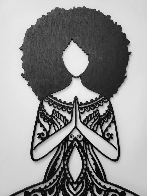 Namaste Afro Girl Metal Wall Art Laser Cut Metal Sign Yoga Room Decor Gift for Women