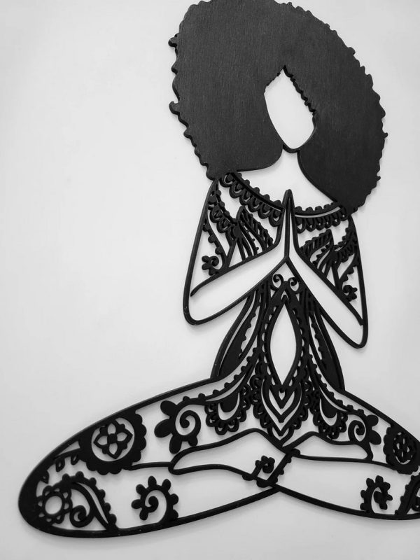 Namaste Afro Girl Metal Wall Art Laser Cut Metal Sign Yoga Room Decor Gift for Women