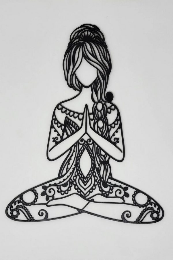 Namaste Girl Metal Wall Art Laser Cut Metal Sign Yoga Room Decor Gift for Women