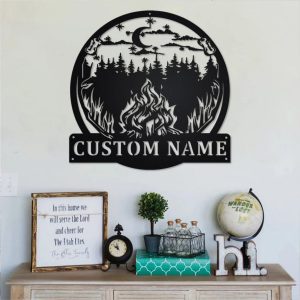 Night Campfire Metal Wall Art Personalized Metal Name Sign Campsite Camping Signs Decor Home 2