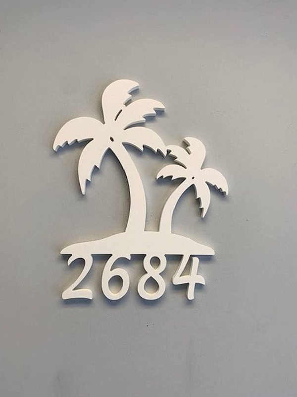 Personalized Palm Trees House Numbers Metal Beach House Number Plaque Housewarming Gift Outdoor Wreath Decor Sign