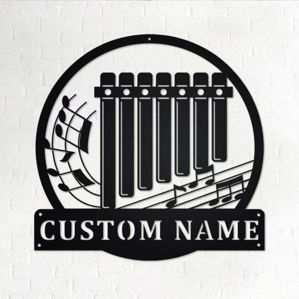 Pan Flute Musical Instrument Metal Art Personalized Metal Name Sign Music Room Decor