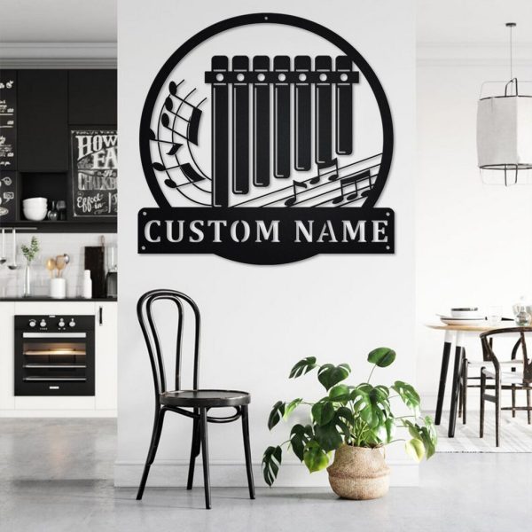 Pan Flute Musical Instrument Metal Art Personalized Metal Name Sign Music Room Decor