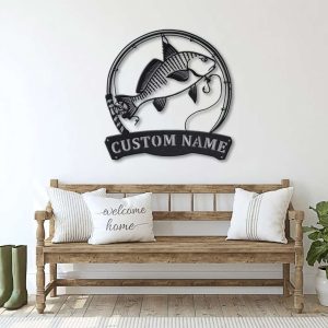 Personalized Atlantic Croaker Fish Pole Monogram Metal Sign