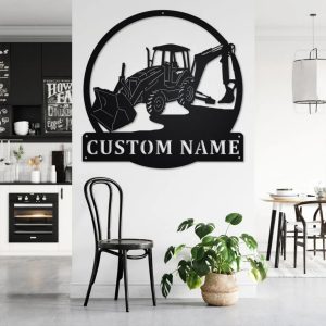 Personalized Backhoe Truck Metal Name Sign Home Decor Gift for Truck Drivers 2