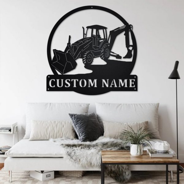 Personalized Backhoe Truck Metal Name Sign Home Decor Gift for Truck Drivers