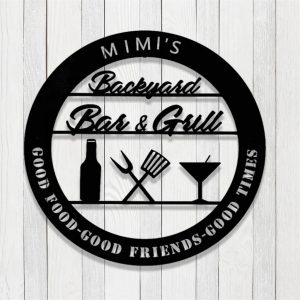 Personalized Backyard Bar and Grill Metal Sign BBQ Outdoor Decor Gift for Dad 1